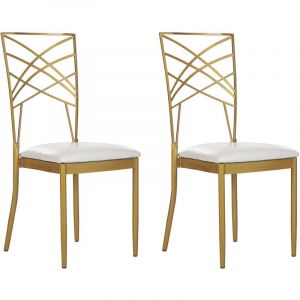 Beliani Lot de 2 Chaises de Salle à Manger en Métal Doré et Assise Cuir pu Blanc Girard