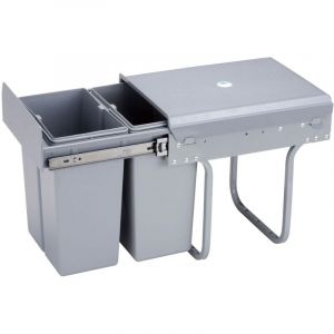 Poubelle de recyclage pour meuble de cuisine, poubelles sous &eacute;vier 2 x 8 l, fixation inf&eacute;rieure et retrait manuel, bacs amovibles, avec couvercle