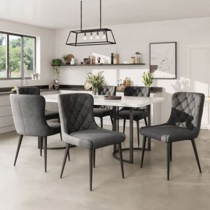 Lot de 6 chaises de salle à manger avec revêtement en velours, pieds de chaise en fer noir, gris foncé