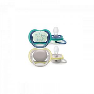 Philips Ultra Air Day & Night 6-18 mois - 2 sucettes - bleu/gris - Pour jour et nuit