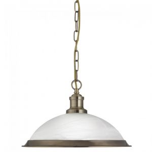 Image de Searchlight Suspension 1 ampoule Bistro, en laiton antique et verre acide