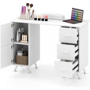 Costway - Table de Manucure Professionnelle avec 2 Armoires 3 Tiroirs, Station de Technicienne en Ongles avec Repose-Poignet Pieds en Métal, pour