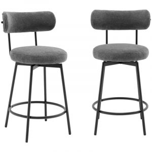 Lot de deux tabourets de bar assise rotative métal noir et tissu gris - L 50 x P 50 x H 92cm - Iris