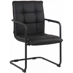 D&eacute;coshop26 Chaise visiteur fauteuil de bureau sans roulettes en simili-cuir noir cadre m&eacute;tal noir BUR10479
