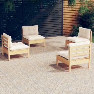 VidaXL Salon de jardin 4 pcs avec coussins cr&egrave;me Bois de pin