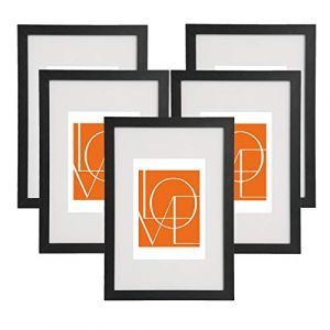 WOLTU Cadre Photo Lot de 5 pi&egrave;ces Noir 21.9x30cm A4 cadre en MDF design simple avec Passe-Partout. BR9649sz-5
