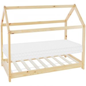 Lit d'enfant avec toit et sommier à lattes 80x160 cm Naturel en pin ML-DESIGN