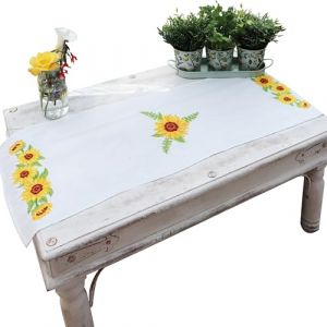 Trimits Kit de point de croix imprimé - Brodez votre propre chemin de table - Comprend, tissu imprimé, fils, aiguille et instructions, 40 x 100cm - Tournesols