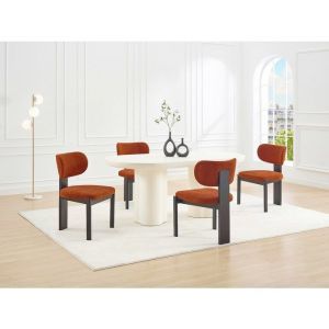Lot de 6 chaises en tissu bouclette et bois d'h&eacute;v&eacute;a noir - Terracotta - WILANA