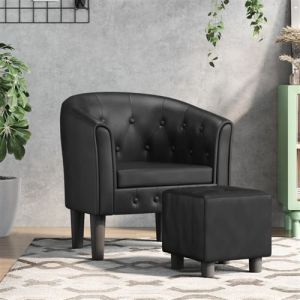 VidaXL Fauteuil cabriolet avec repose-pied noir similicuir