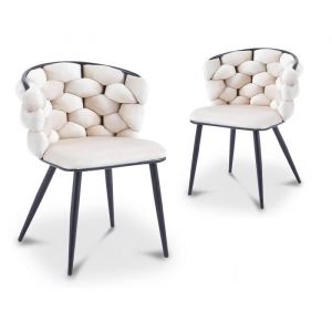 SORIA - Lot de 2 chaises en velours beige pieds en métal noir