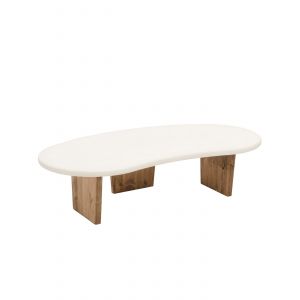 Table basse en microciment aux formes organiques avec trois pieds en bois de chêne foncé de 120cm - white#brown