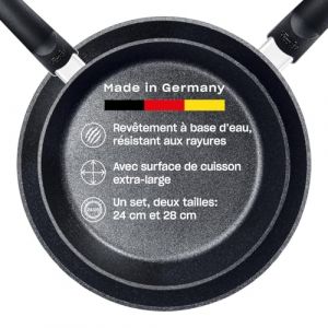 Fissler Adamant Comfort Jeu Avantageux de 2 Po&ecirc;les en Aluminium &agrave; Rev&ecirc;tement (28 cm + 24 cm) Anti-Adh&eacute;sif Et R&eacute;sistant Aux Rayures, Compatible Induction, Noir, 9.5" and 11"