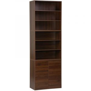 Sweeek - Etagère, bibliothèque modulable décor bois noyer 3 éléments - 2 portes 5 étagères l 70 x p 35 x h 210cm - Kompo