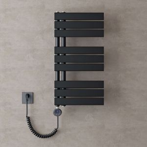 Radiateur de Salle de Bain Sèche-Serviette 76x40cm avec Résistance Chauffante Noir 600W Radiateur à Eau Chaude Gris Noir Design fn - Doporro