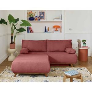 Cristal - canapé 3 places - convertible avec coffre et grand pouf - en velours texturé - rose