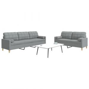 VidaXL Ensemble de canapés 2 pcs coussins décoratifs gris clair tissu, canapé, siège de canapé, canapé relax, canapé confort, fauteuil de télévision