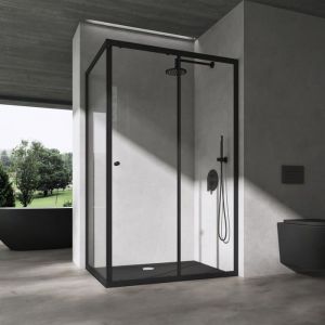 Doporro Cabine de Douche Profilés Noir Verre de Sécurité Transparent 6mm avec Revêtement NANO 90x140x190cm Ravenna16L K
