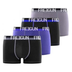 Freegun Boxer Homme Coton, Caleçon Homme, Stretch & Doux (Lot de 4) S