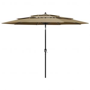 VidaXL Parasol à 3 niveaux avec mât en aluminium Taupe 3 m