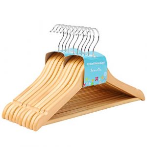 Songmics Cintres en Bois Massif pour Enfant, Lot de 10, avec Barre de Suspension, antiglisse, encoches, Crochet Rotatif, 35 x 1,2 x 20 cm, Couleur Boisée CRW006N01