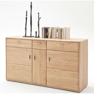 Image de Pegane Buffet, meuble de rangement coloris chêne massif bianco huilé - Longueur 154 x Hauteur 89 x Profondeur 45 cm