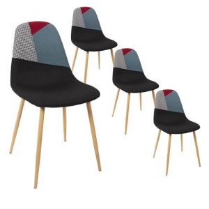 FILLA - Lot de 4 Chaises Tricolores et Motif Pied de Poule - Altobuy
