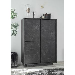 Image de Azura home design Argentier VISCONTI 4 portes finition Marbre noir 92x145x43 cm