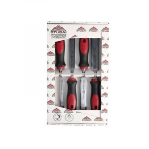 Stubai 356104 Ciseaux &agrave; bois fa&ccedil;on su&eacute;dois avec manche bi mati&egrave;re, Argent/rouge/noir, 6-26 mm, Set de 4 Pi&egrave;ces