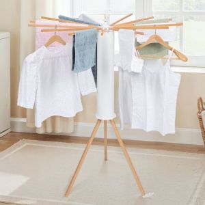 Idmarket Séchoir à linge à rayons rotatif et pliable capacité 21M blanc et bois