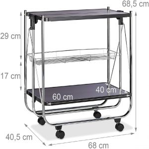 Desserte à roulettes pliante chariot de cuisine 2 étages métal noir 13_0000890_2