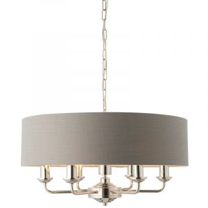 Endon Suspension Highclere 6 ampoules Tissu,acier Plaque de nickel brillante,tissu de Bois - nickel