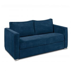 Italian Spirit Canapé convertible express 160 CANNES matelas 16 cm sommier métal velours côtelé bleu foncé