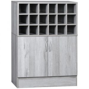 Homcom Buffet 2 portes &eacute;tag&egrave;re r&eacute;glable casier 18 bouteilles panneaux particules aspect bois veinage gris 70x40x98cm Gris