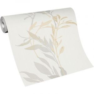 Bricoflor - Papier Peint gris clair, blanc et beige Papier Peint feuillage beige et gris Tapisserie fleurie pour salon, cuisine & plus