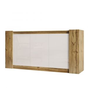 Urban Meuble - Buffet vintage luxe effet marron portes courbes, plateau effet marbre blanc et pieds dorés 145x43x78cm