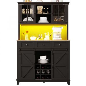 Libert&eacute; - Buffet de Cuisine avec &eacute;clairage led, Armoire de Cuisine Haute 105&times;38.4&times;180cm,Noir