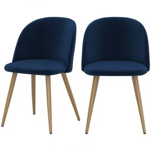 Rendez Vous D&eacute;co Chaise Cozy en velours bleu fonc&eacute; (lot de 2)