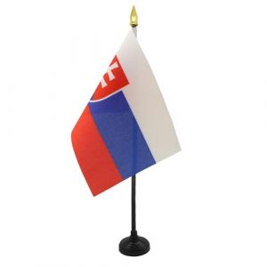 AZ FLAG - Mini Drapeau Slovaquie De Table - 15x10 cm - Drapeau Slovaque De Bureau 100% Polyester avec Hampe Pointe Dorée