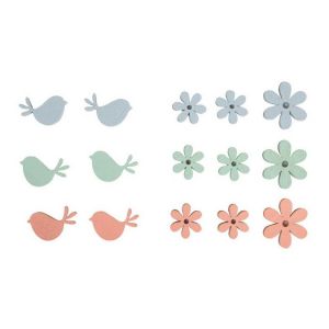 Rayher Miniatures adhésives en Bois coloré - Fleur et oiseau - 15 pcs