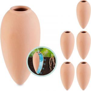 Relaxdays Lot de 6 Pointes d'arrosage en Argile de 170 ML - Cônes pour Plantes d'intérieur et de Balcon - Piquet d'irrigation en Terre Cuite et céramique