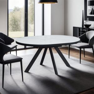 M&S Table à manger ovale extensible 160-200 cm effet marbre blanc - inski