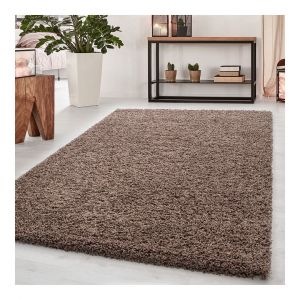 Allotapis Tapis uni &agrave; longues m&egrave;ches rectangle Swirls 65x130 Moka