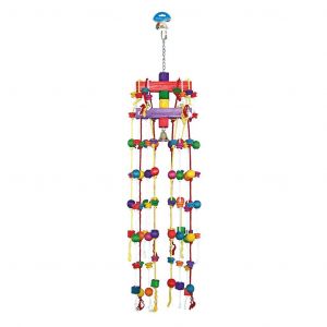 Jouet pour oiseaux carrousel en corde et cubes avec cloche Duvoplus