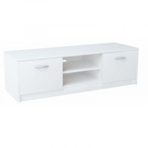 Meuble TV Blanc - Banc TV, Table TV avec 2 portes et 2 étagères - 120 x 41 x 36 cm