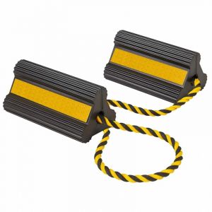 Image de wiltec Jeu Cale de roue de Remorque avec Cordon en Nylon 207 x 115 x 105 mm Support de roue Noir & Jaune Triangulaire Bandes réfléchissantes