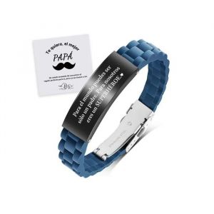Bracelet Homme Acier Inoxydable Et Noir Grav&eacute; Te Quiero El Mejor Pap&aacute; - Cadeau F&ecirc;te Des P&egrave;res Anniversaire Avec &Eacute;crin Et Carte