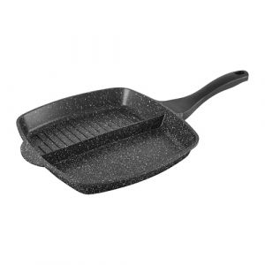 Sitram 716947 Po&ecirc;le 2 sections 26x26cm frire et griller en Fonte d'aluminium noir - Po&ecirc;le antiadh&eacute;sive compartiment&eacute;e - manche bakelite thermor&eacute;sistant - tous feux + induction