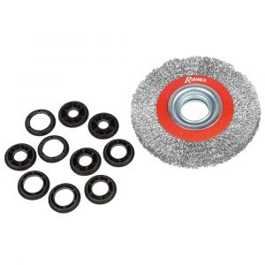 Ribimex Brosse m&eacute;tallique pour touret diam&egrave;tre 150mm avec 5 bagues