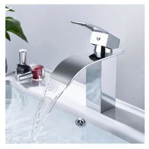 Robinet de Lavabo Cascade, ENGINDOT Robinet Salle de Bain, l'Eau Froide et Chaude Disponible, Mitigeur lavabo Robinetterie - DBWF01F